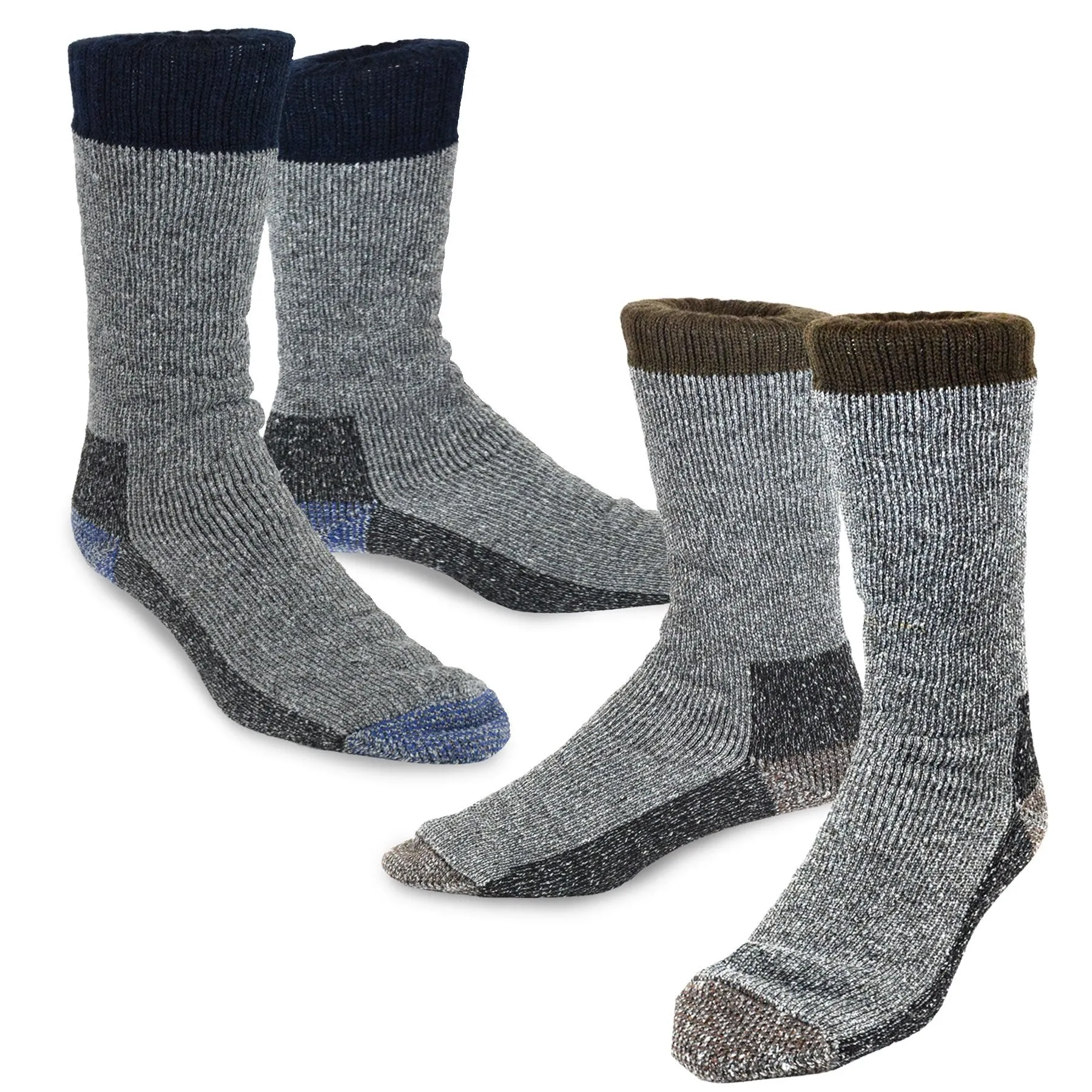 TeeHee Socks Men's Thermal Wool Crew Brown/Navy 2-Pack (51078)