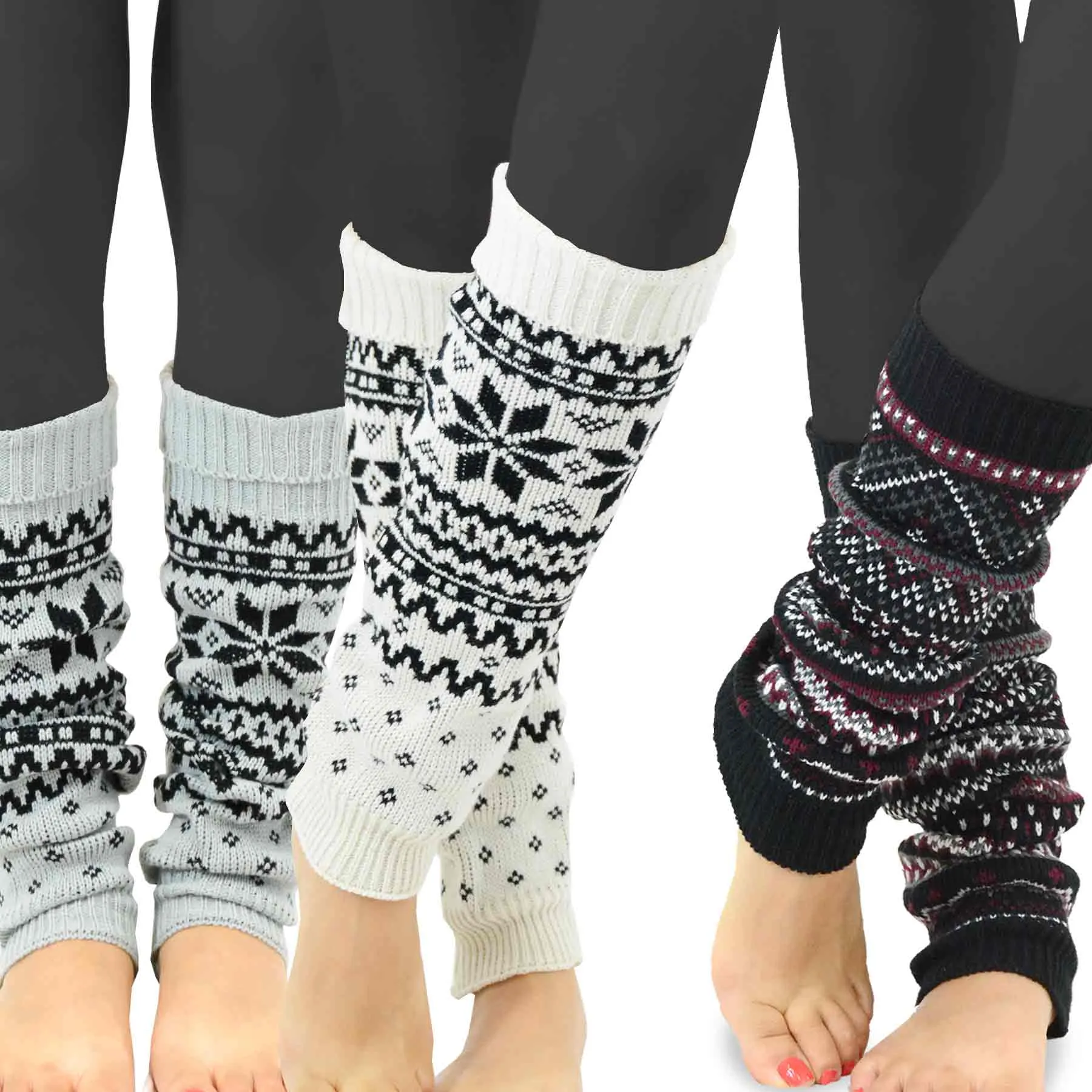 TeeHee Socks Women's Acrylic Leg Warmer Geometric Pattern 3-Pack Gift Box (10758)